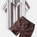 Ensemble — chemise cubaine en lin rayé & short à cordon en lin mélangé