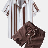 Ensemble — chemise cubaine en lin rayé & short à cordon en lin mélangé