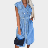 Robe en Jean Sans Manches à Ceinture