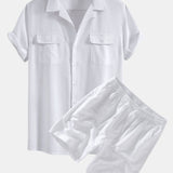 Ensemble — chemise cubaine en lin à poches & short en lin à cordon