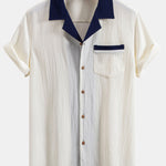 Ensemble — chemise cubaine texturée froissée contrastante & short à cordon