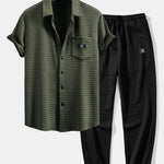 Ensemble — chemise gaufrée à manches courtes & pantalon de jogging gaufré à cordon