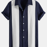 Ensemble — chemise bowling patchwork en lin & pantalon en lin à jambe droite