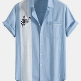 Chemise boutonnée en lin contrastant à imprimé notes de musique