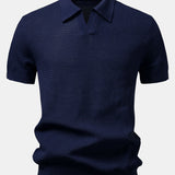 Ensemble — polo en maille crochetée texturée à col Johnny & pantalon texturé froissé