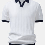Ensemble — polo en maille texturée contrastante à col Johnny & pantalon à taille élastique