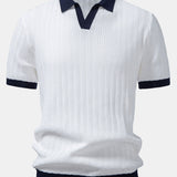 Ensemble — polo en maille texturée contrastante à col Johnny & pantalon texturé froissé