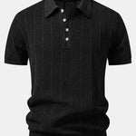 Ensemble — polo en maille ajourée de lin rayé & pantalon en lin à jambe droite