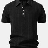 Ensemble — polo en maille ajourée de lin rayé & pantalon en lin à jambe droite