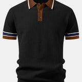 Ensemble — polo en maille gaufrée à bordure rayée contrastante & pantalon fuselé coupe slim