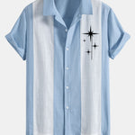 Chemise bowling patchwork en lin à imprimé étoiles mid-century