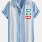 Chemise bowling patchwork en lin à imprimé atomique