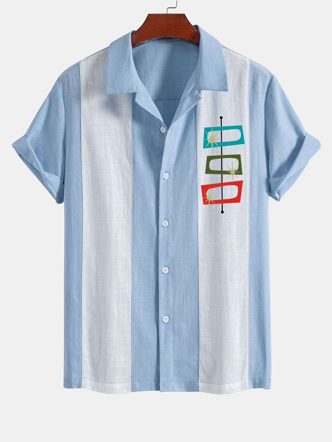 Chemise bowling patchwork en lin à imprimé atomique