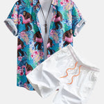 Ensemble — chemise à imprimé plantes tropicales et orang-outan & short de bain