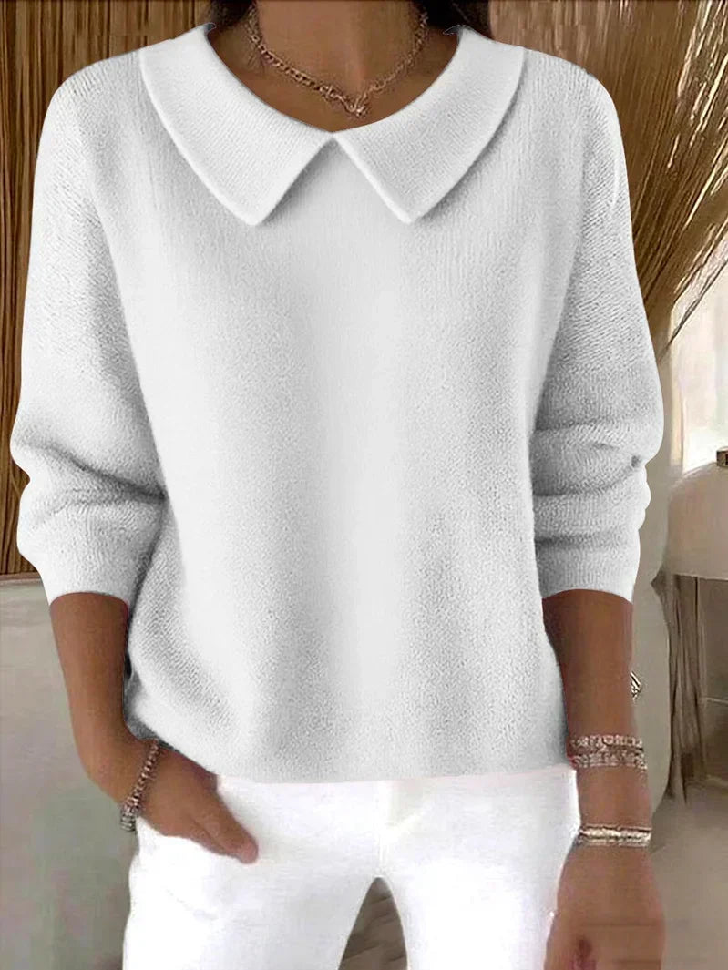 Gesa | Pull en maille fine à col Claudine Blanc, photo studio