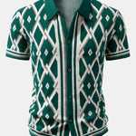 Ensemble — chemise en maille à losanges géométriques rétro & pantalon fuselé coupe slim