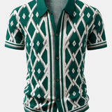 Ensemble — chemise en maille à losanges géométriques rétro & pantalon fuselé coupe slim