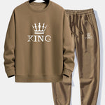 Ensemble — sweat à col rond coupe décontractée à imprimé couronne & pantalon de jogging