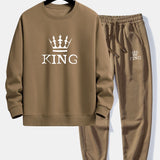 Ensemble — sweat à col rond coupe décontractée à imprimé couronne & pantalon de jogging