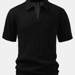 Ensemble — polo crocheté à col V & pantalon texturé froissé à jambe droite