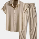 Ensemble — chemise texturée froissée & pantalon à jambe droite