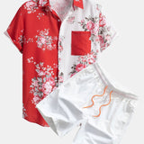 Ensemble — chemise à imprimé roses bicolore & short de bain