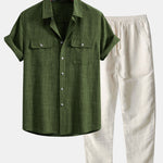 Ensemble Capucine — chemise texturée à deux poches & pantalon en lin à jambe droite