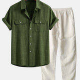 Ensemble Capucine — chemise texturée à deux poches & pantalon en lin à jambe droite