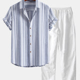Ensemble Sidonie — chemise en lin rayé & pantalon en lin à jambe droite