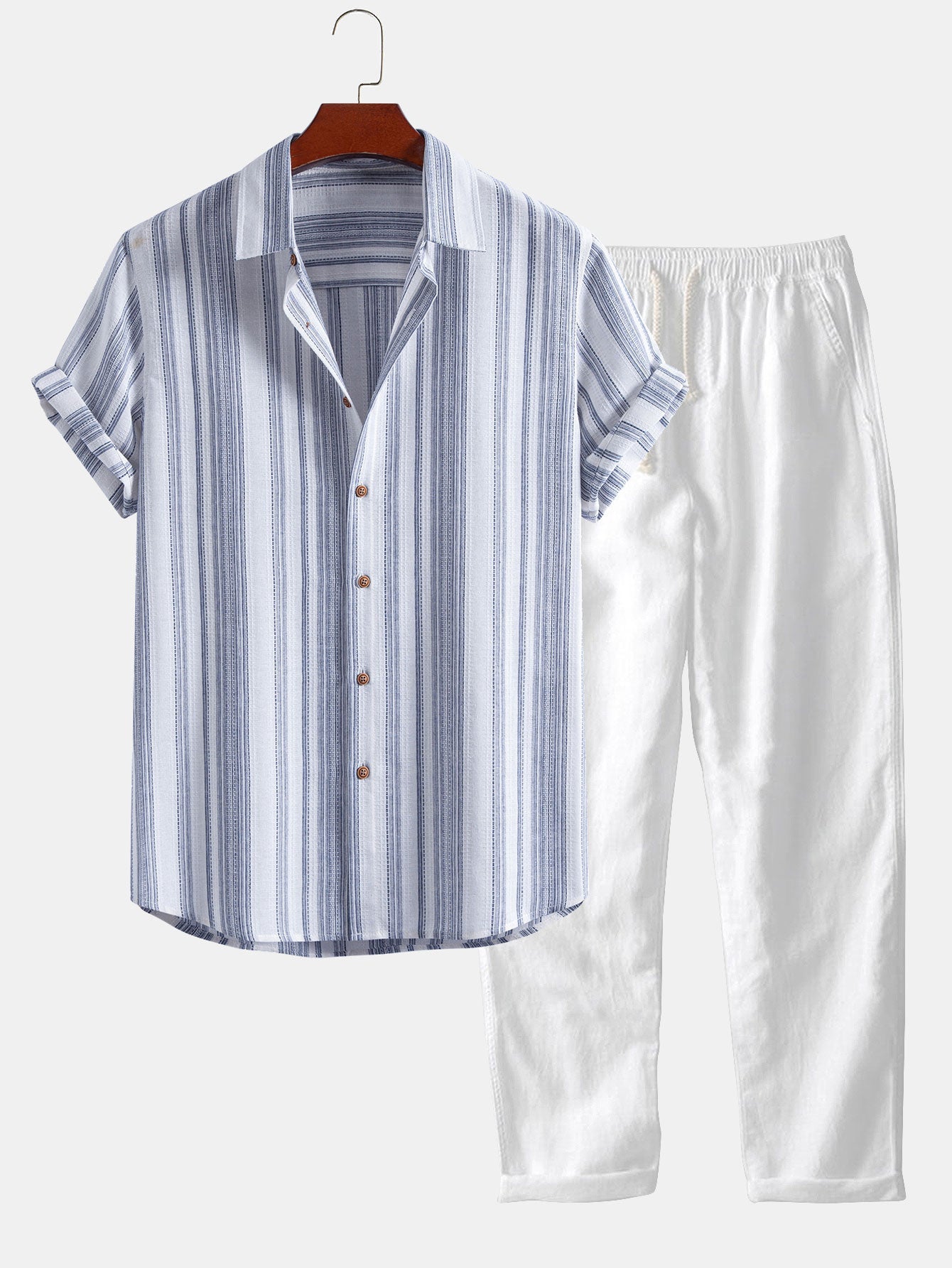 Ensemble Sidonie — chemise en lin rayé & pantalon en lin à jambe droite