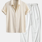 Ensemble Capucine — chemise jacquard géométrique & pantalon texturé froissé à jambe droite