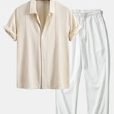 Ensemble Capucine — chemise jacquard géométrique & pantalon texturé froissé à jambe droite