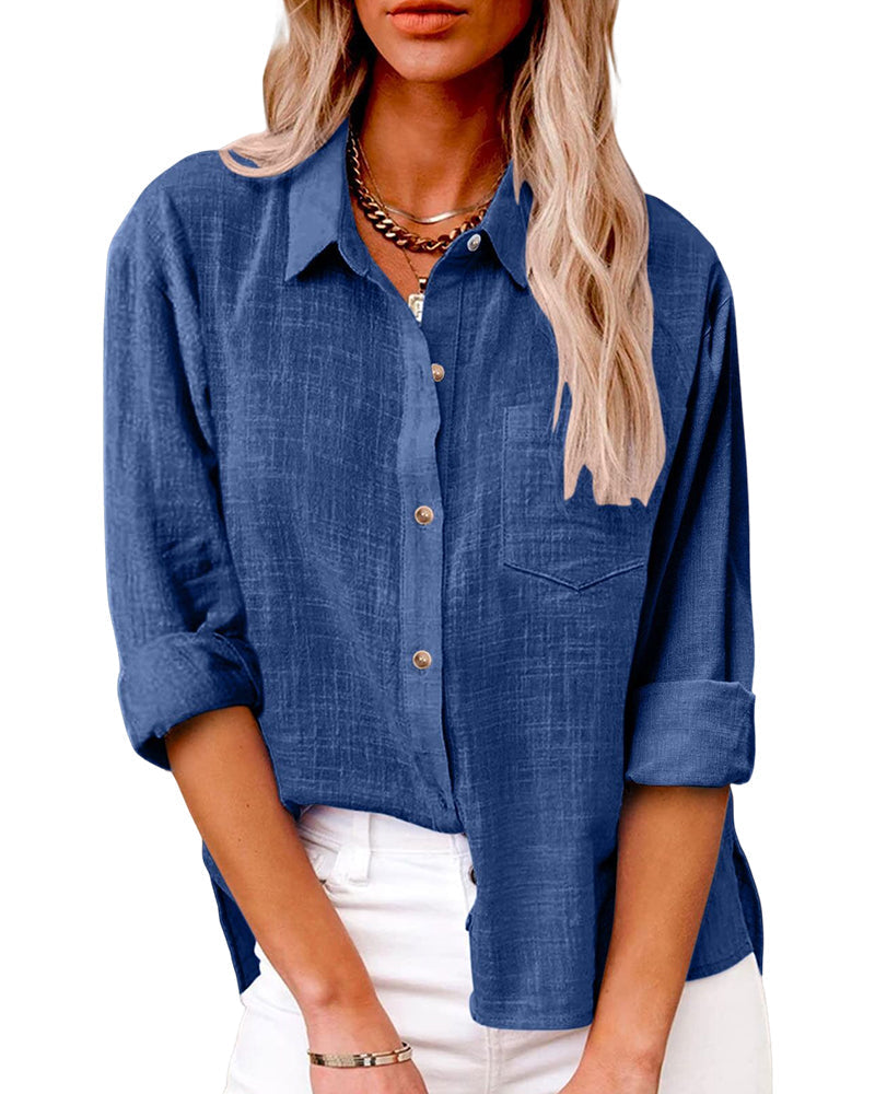 Martine | Chemise oversize à poche poitrine Bleu, photo studio