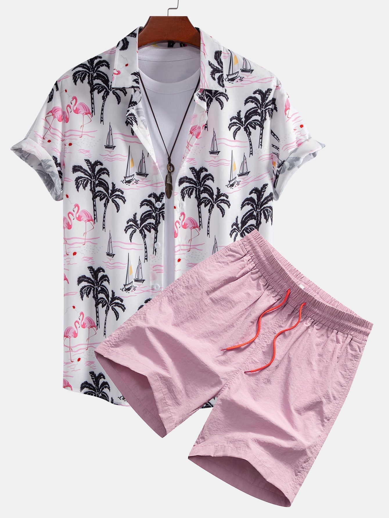 Ensemble — chemise à imprimé palmiers et flamants roses & short de bain