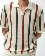Multicolour Vertical Stripe Pointelle Knit Polo