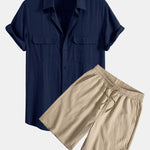 Ensemble — chemise utilitaire à poches en lin et viscose & short texturé froissé à cordon