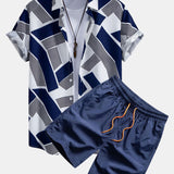 Ensemble Apolline — chemise à imprimé géométrique color block & short de bain
