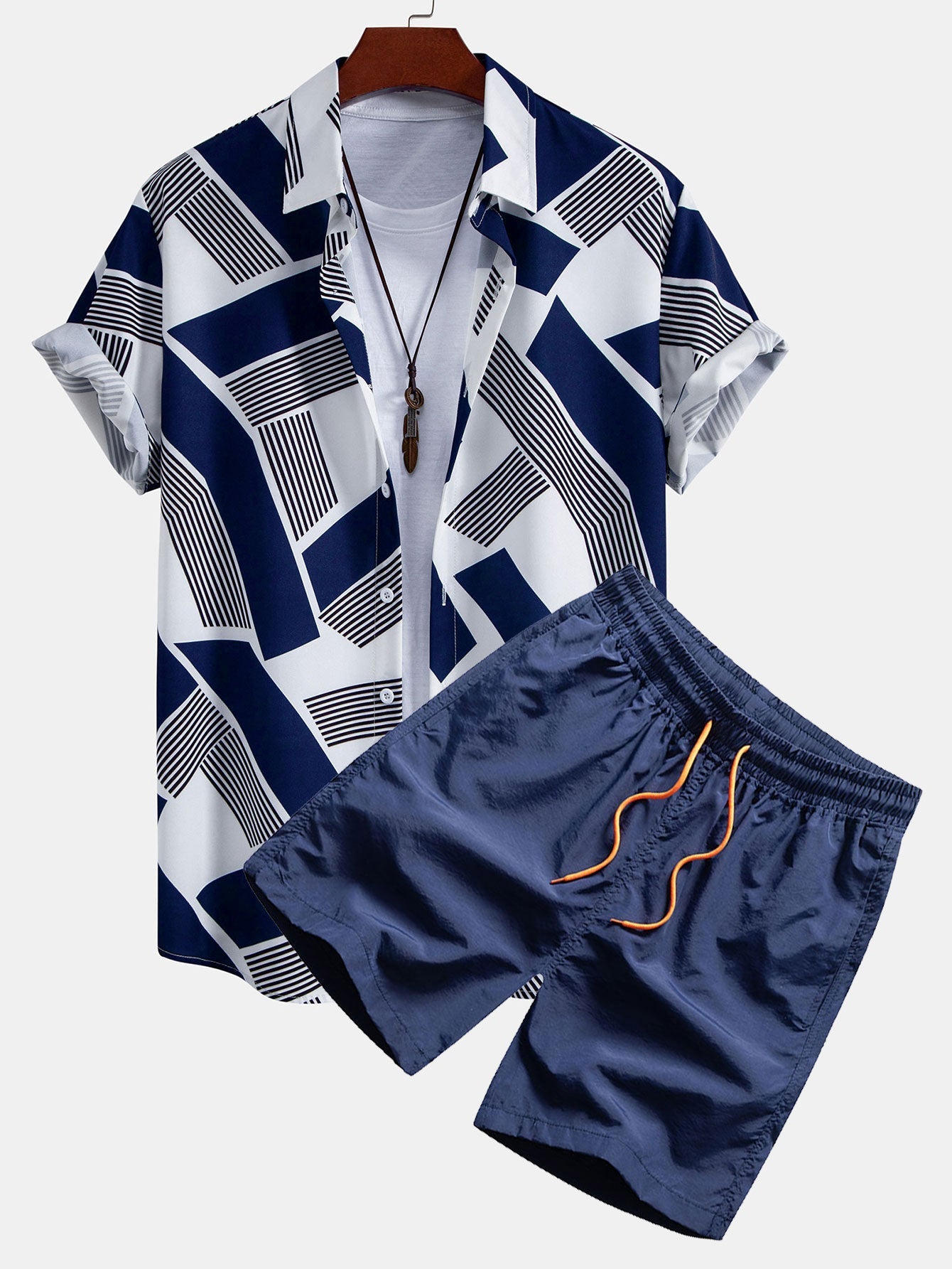 Ensemble Apolline — chemise à imprimé géométrique color block & short de bain