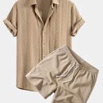 Ensemble — chemise jacquard géométrique & short texturé froissé à cordon