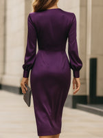 Robe Midi Drapée en Satin Prune Profond