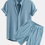 Ensemble — chemise gaufrée à col officier & short gaufré à cordon