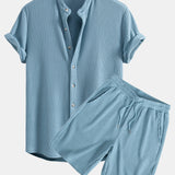Ensemble — chemise gaufrée à col officier & short gaufré à cordon