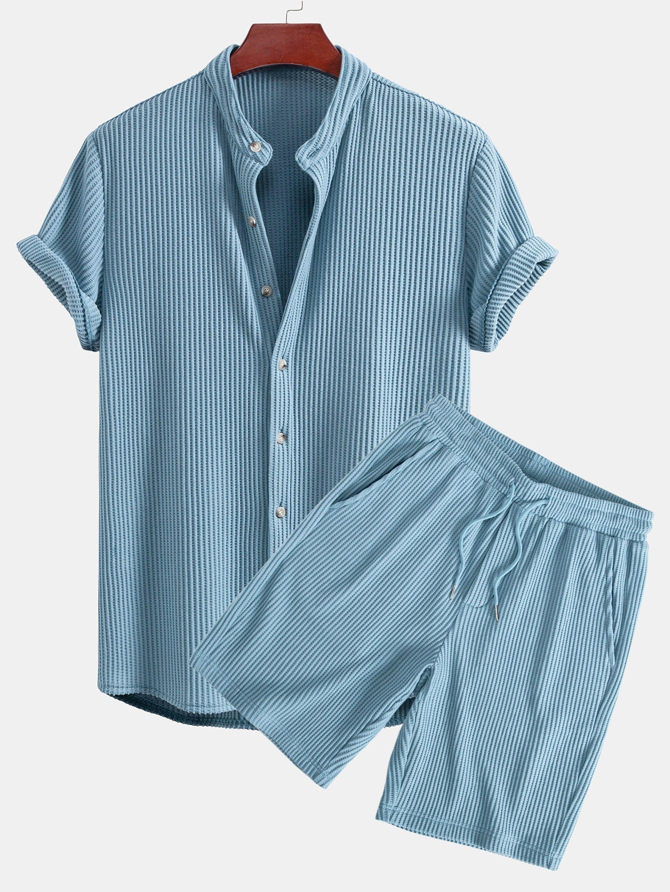 Ensemble — chemise gaufrée à col officier & short gaufré à cordon
