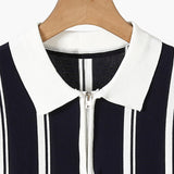Contrast Vertical Stripe Half-Zip Knit Polo