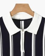 Contrast Vertical Stripe Half-Zip Knit Polo