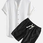 Ensemble — chemise en lin et viscose à col V & short à cordon en lin et coton
