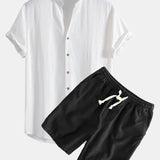 Ensemble — chemise en lin et viscose à col V & short à cordon en lin et coton