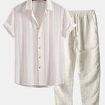 Ensemble — chemise jacquard géométrique & pantalon en lin à jambe droite