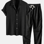 Ensemble Capucine — chemise cubaine texturée jacquard & pantalon en lin à jambe droite