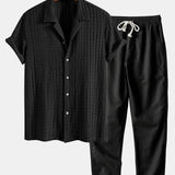 Ensemble Capucine — chemise cubaine texturée jacquard & pantalon en lin à jambe droite